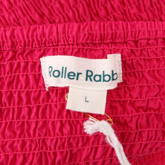 Roller Rabbit Top Pink Ruffle Smocked Cotton Sleeveless Crop Peplum Size L NWT - Picture 10 of 12